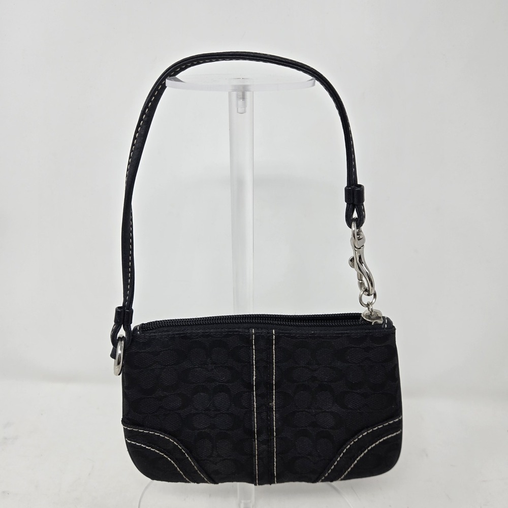Coach Wristlet Coin Purse Black Wallet Mini Bag Zip Signature